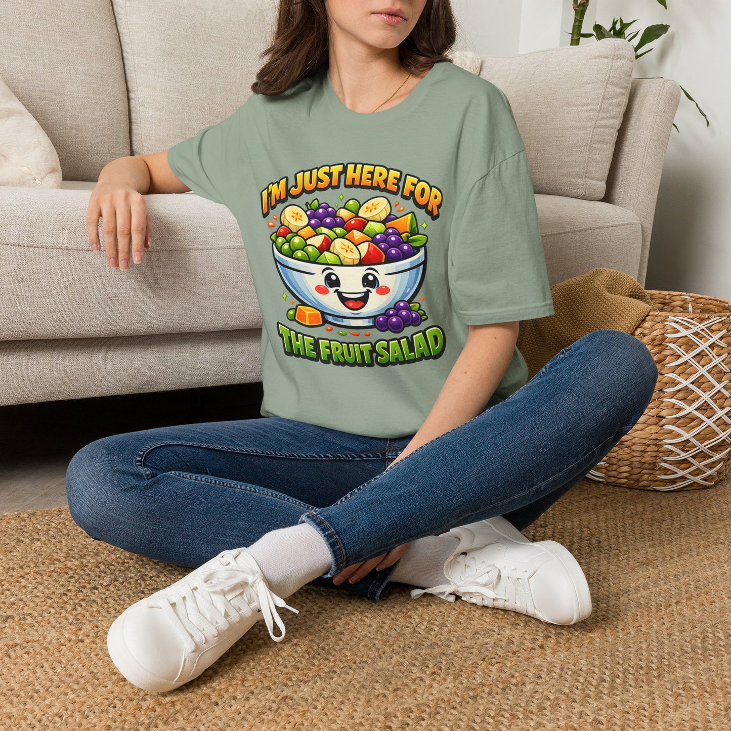 Fruit Salad Graphic T-Shirt — "I'm Just Here For The Fruit Salad" Cute Kawaii Bowl Tee