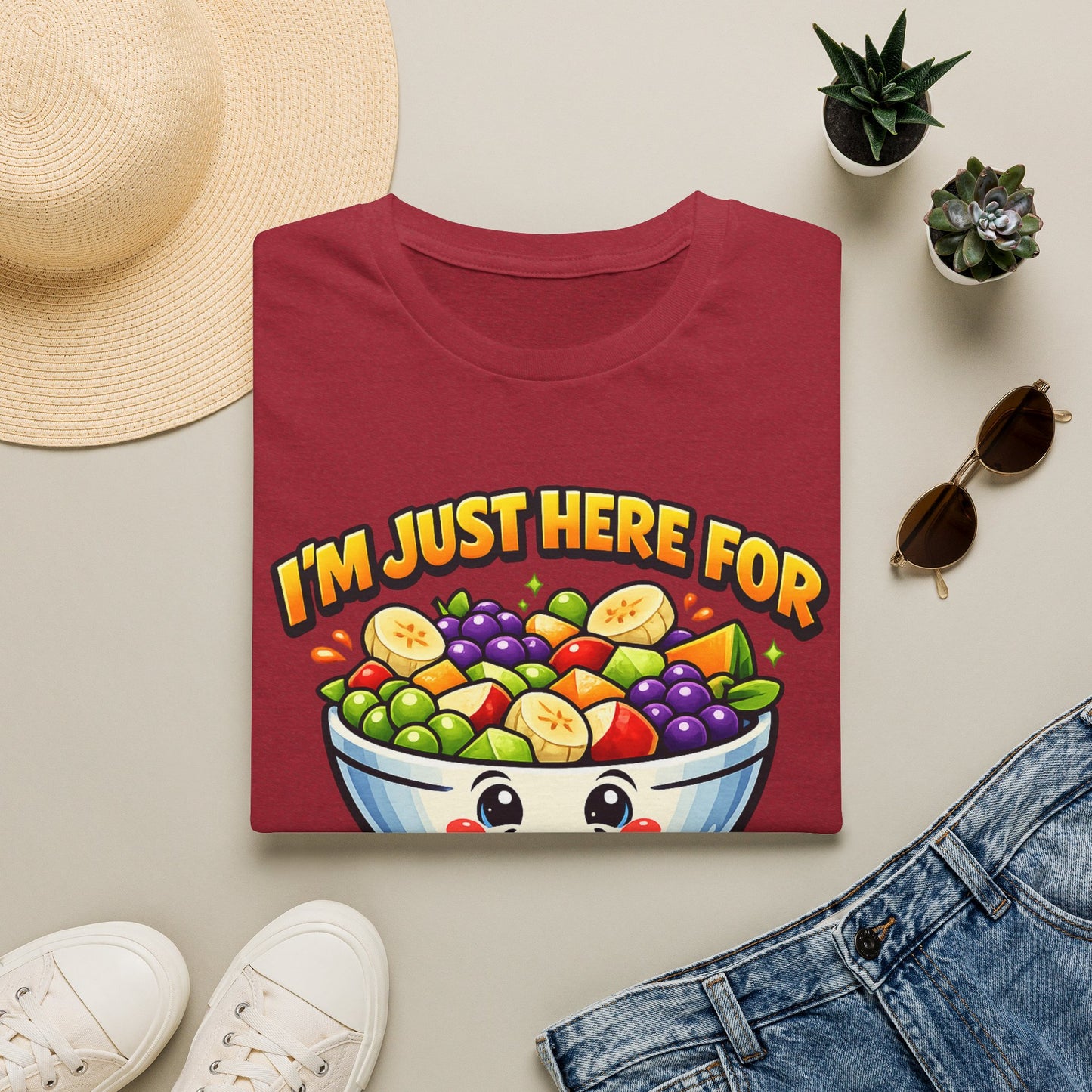 Fruit Salad Graphic T-Shirt — "I'm Just Here For The Fruit Salad" Cute Kawaii Bowl Tee