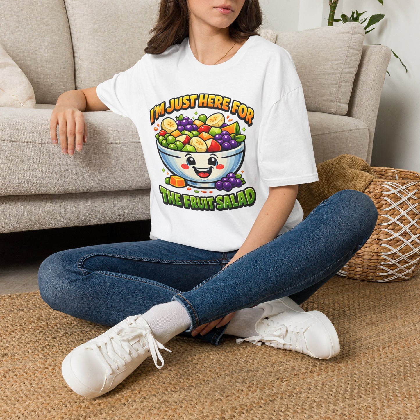 Fruit Salad Graphic T-Shirt — "I'm Just Here For The Fruit Salad" Cute Kawaii Bowl Tee
