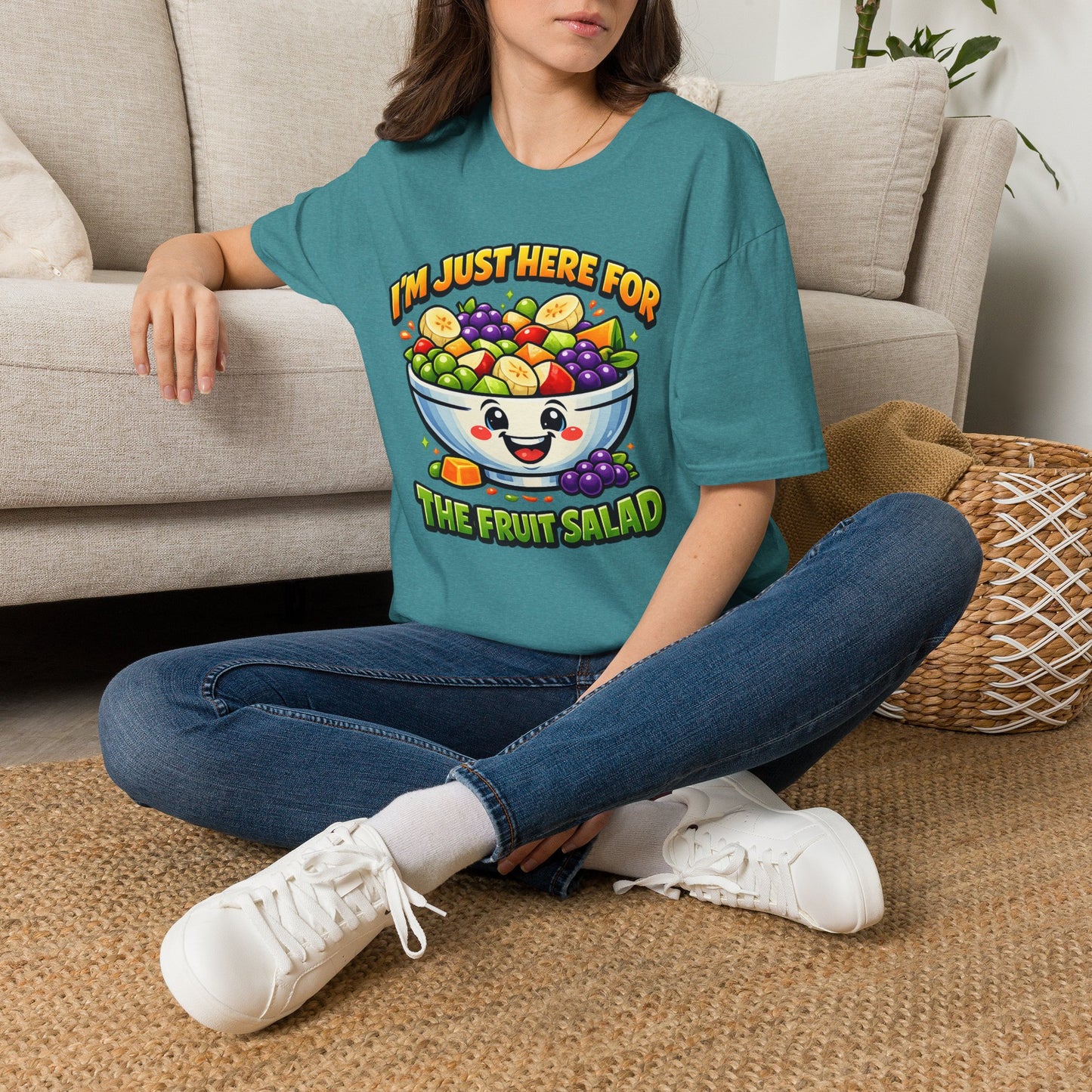 Fruit Salad Graphic T-Shirt — "I'm Just Here For The Fruit Salad" Cute Kawaii Bowl Tee