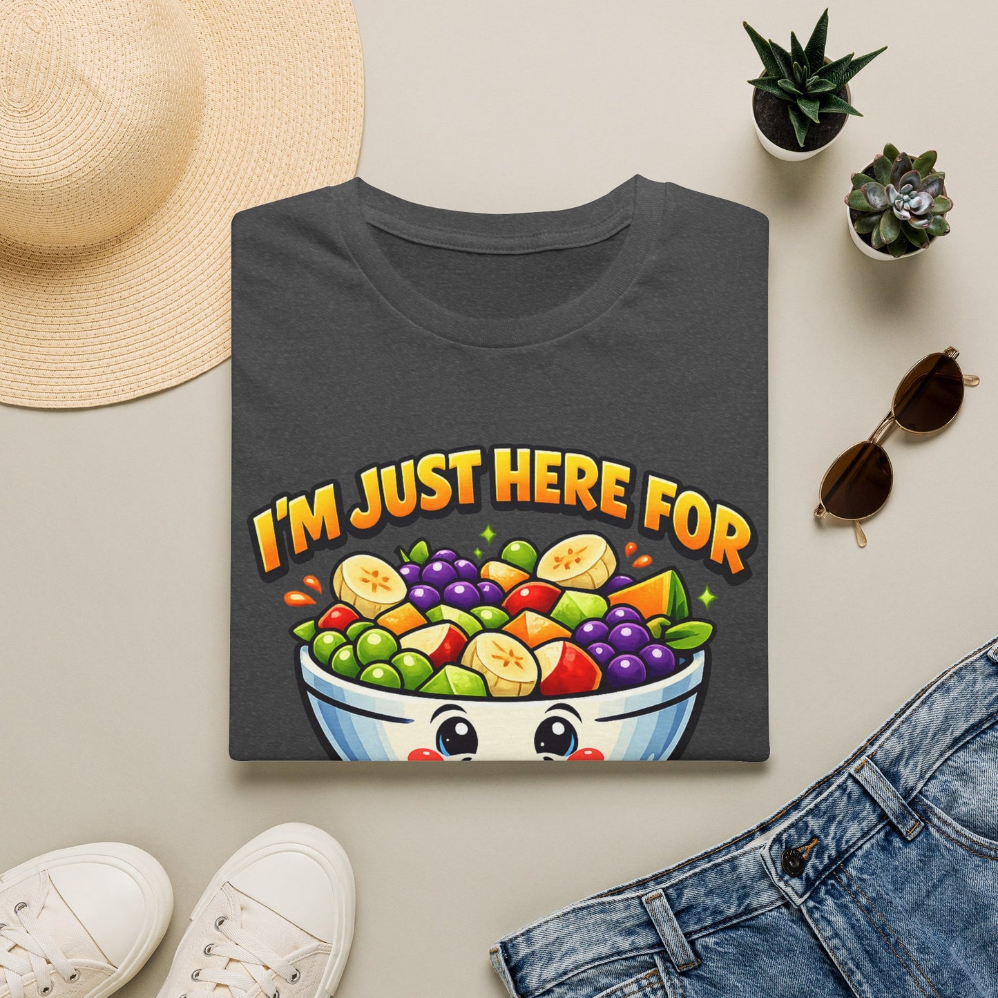 Fruit Salad Graphic T-Shirt — "I'm Just Here For The Fruit Salad" Cute Kawaii Bowl Tee
