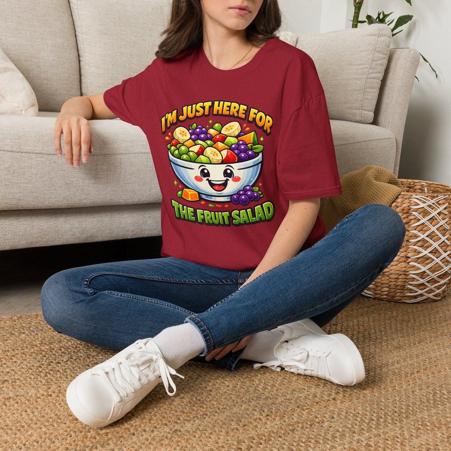 Fruit Salad Graphic T-Shirt — "I'm Just Here For The Fruit Salad" Cute Kawaii Bowl Tee